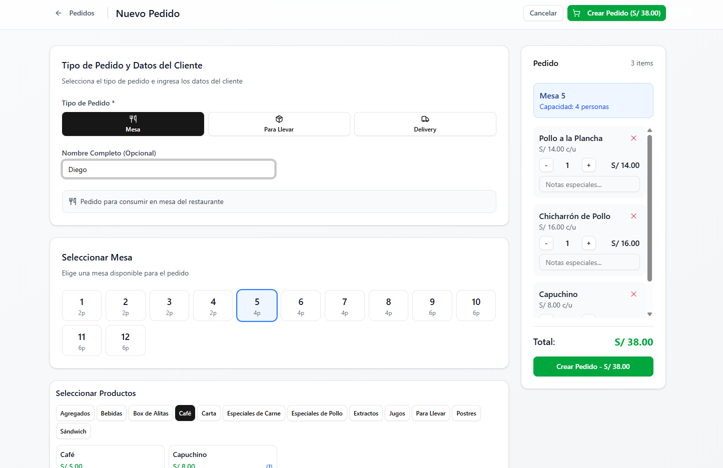 Módulo Ágil de Toma de Pedidos